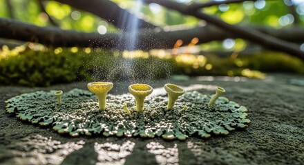 Lichen spore release from apothecia structures