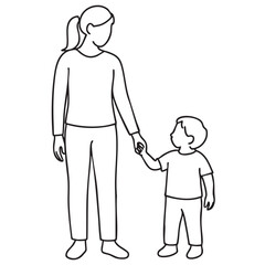 Obraz premium A simple line drawing depicts a mother and her child walking hand in hand showcasing a tender moment