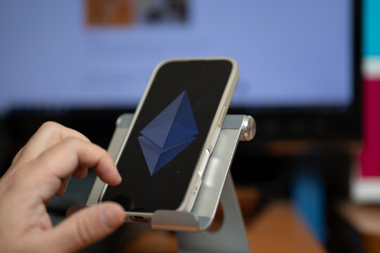 smartphone displaying the ethereum application, Madrid, Spain - 2005