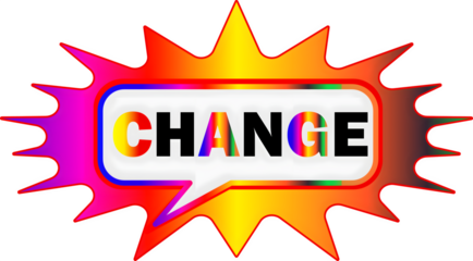 Vibrant speech bubble announces transformation and new beginnings