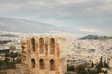 Cityscape view over the sprawling city of Athens, Greece from the Acropolis.