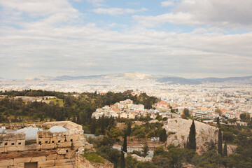 Cityscape view over the sprawling city of Athens, Greece from the Acropolis.