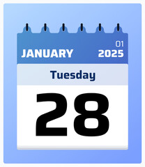 January 28, 2025 calendar illustration in cool blue tones with a modern flat style, perfect for planners, reminders, and productivity layouts