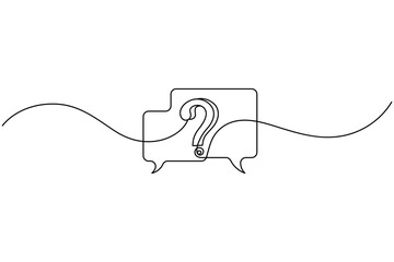 One line drawing question mark symbol in chat bubble minimal outline illustration
