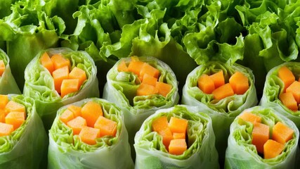 Delicious fresh vegetable spring rolls, ready to eat.