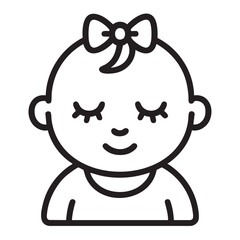Fototapeta premium A simple black and white line drawing depicts a peacefully sleeping baby girl with a bow in her hair