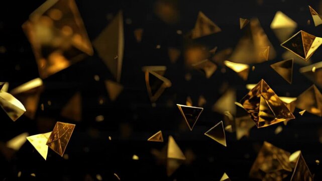 Golden 3D Geometric Shapes Floating on Black Background