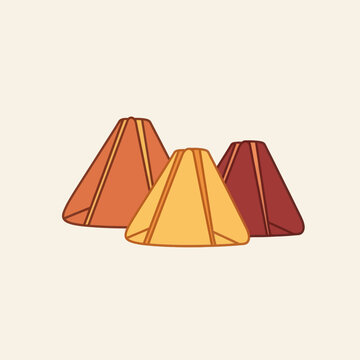 Three colorful traditional buko pie pastries in triangle shapes. Food and dessert concept.