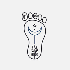 Footprint with religious symbols representing unity and peace in a simple vector design.