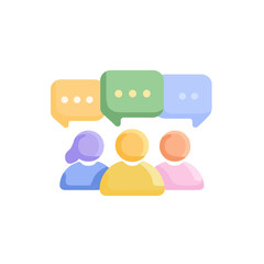 A minimalist blue icon of a three person group chat