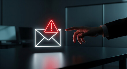 Urgent alert on glowing email notification, digital warning, cybersecurity concept