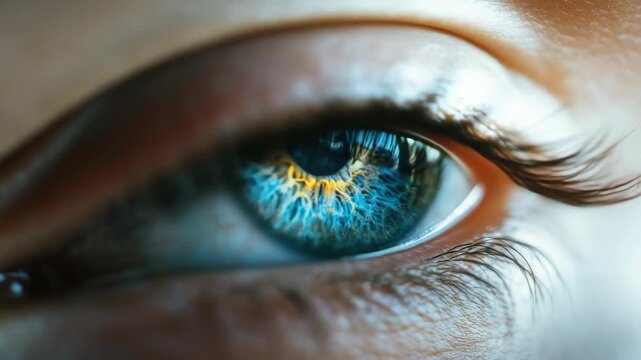 Close-up shot of human eye with visible iris and eyelashes. Eye health, visual anatomy, or focus on the beauty of natural eyes.