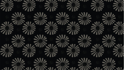 Hand Drawn Floral Seamless Pattern in Gray on Black Background