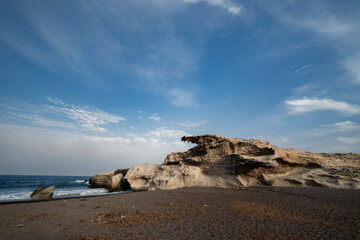Fossil dunefield eroded by wind action at Los Escullos beach, in the Nature Reserve of Cabo de Gata...