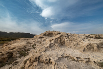 Quaternary fossil dune eroded by wind action at Los Escullos beach, in the Cabo de Gata - Nijar Natural Park