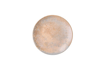 Fototapeta premium An empty round ceramic plate on a table, kitchenware. An empty plate
