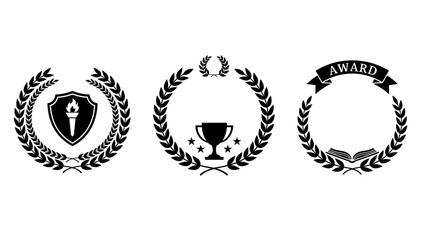 A set of achievement and recognition vector emblems, featuring elegant laurel wreaths, classic trophies, educational torches, and symbolic books, perfect for awards