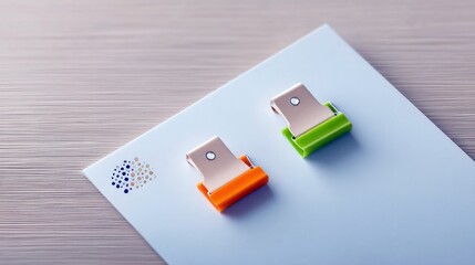 Colorful Clips Holding Paper on Wooden Surface