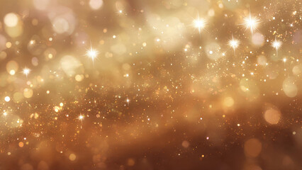 Obraz premium A dazzling golden bokeh background with shimmering lights, sparkling glitter, and starbursts, evoking a festive and magical atmosphere.