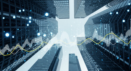 Skyscrapers and data visualization: modern business and technology concept