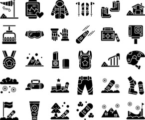 Winter Sports and Skiing Gear Icon Set