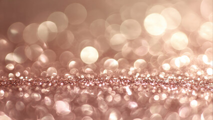 A beautiful rose gold glitter and bokeh background creating a shimmering, festive, and elegant abstract texture, perfect for celebrations or luxurious designs.