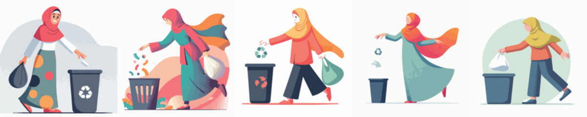 Girls take out the garbage into a garbage bin 