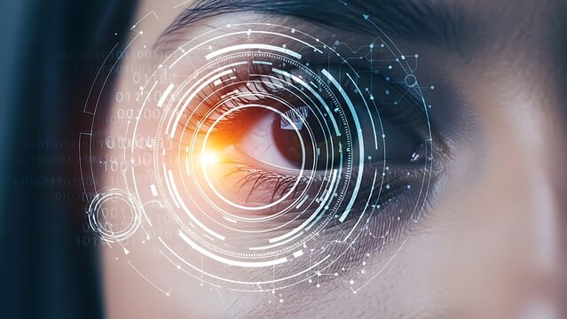 Eye with futuristic digital interface, augmented reality concept. - Powered by Adobe