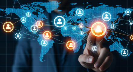 Global network connections and digital communication concept with world map background