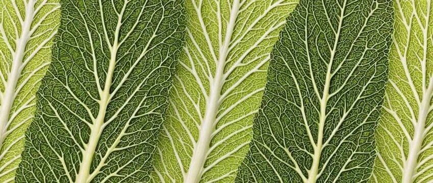Detailed vertical background pattern showing vibrant green cabbage leaf structures and prominent white veins