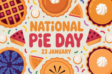 National Pie Day Vector Illustration - January 23 Holiday Graphic. Social Media Post Template for January 23rd Pie Celebration. National Pie Day January 23 Vector Graphic. 
