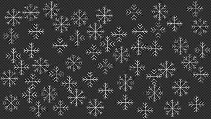 Seamless pattern of simple white line art snowflakes on a transparent background, perfect for festive winter designs