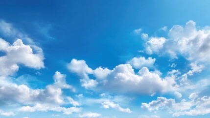 Fototapeta premium Bright blue sky fills the view as fluffy white clouds drift slowly above. The daylight provides natural light that brightens the scenery.