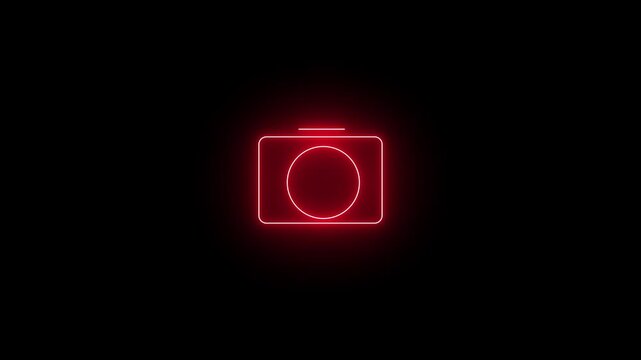 Camera Glowing Neon Frame Background Animation. Camera Neon Icon Video Motion