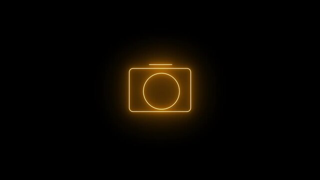 Camera Glowing Neon Frame Background Animation. Camera Neon Icon Video Motion