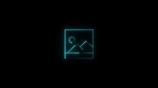 Wallpaper glowing neon frame animation with static mountains, moon and dark background. EDL for tech themes, digital ballparks, or creative visuals. 4k wallpaper animation video.