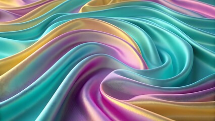 Abstract flowing waves of iridescent pastel colors creating a luxurious and dreamy silk fabric texture