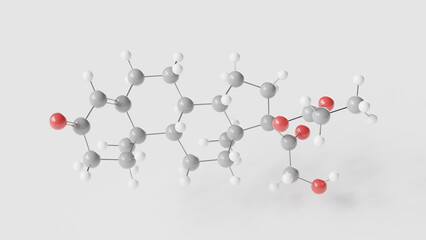 clascoterone molecule 3d, molecular structure, ball and stick model, structural chemical formula androgen receptor inhibitor