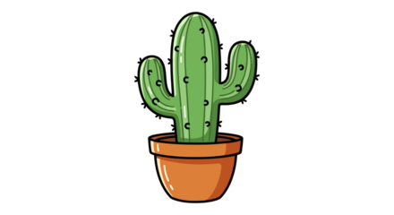 Cute cartoon saguaro cactus in a terracotta pot, simple illustration