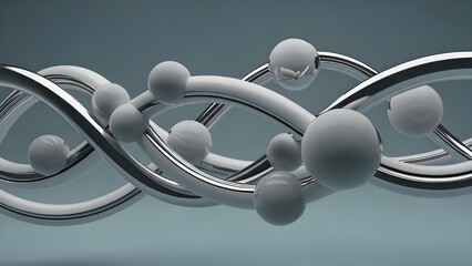 Futuristic Abstract Silver Chrome Tubes and Spheres Intertwined