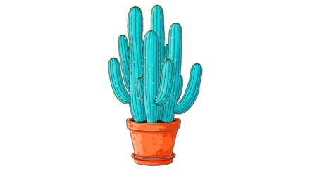 Vibrant blue cactus in a terracotta pot, desert plant illustration