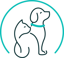 Stylized Dog and Cat Illustration with Light Blue Markings and Black Outline