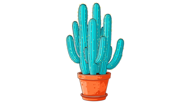 Vibrant blue cactus in a terracotta pot, desert plant illustration - Powered by Adobe