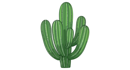 Green Saguaro Cactus with Multiple Arms in a Stylized Illustration