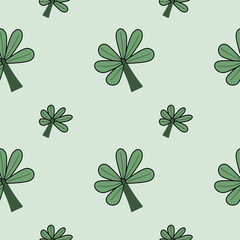 Green plant elements are arranged in a seamless pattern on a light green background.