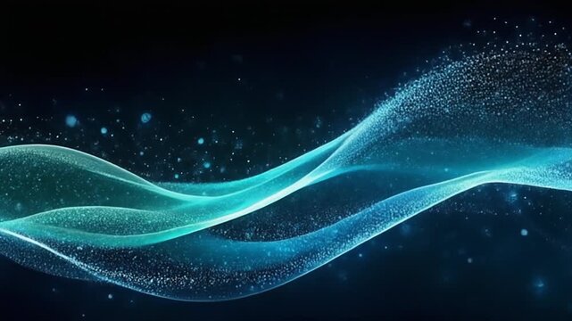 Thin curtain of shimmering dust waves moving gently forward with glowing soft particles