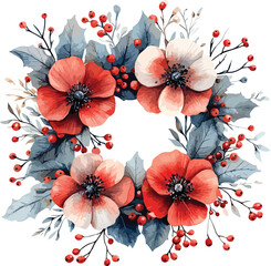Seamless floral pattern featuring red poppies and pink hibiscus blossoms on a black background for a vintage summer nature illustration