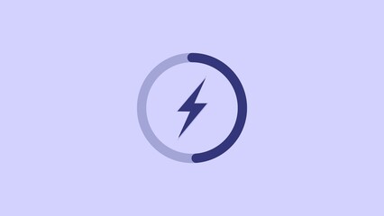 Electric power charging progress icon with lightning bolt in circular indicator, blue.