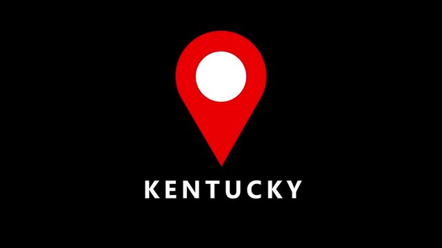 Red location pin icon with white circle on black background and the word Kentucky marker