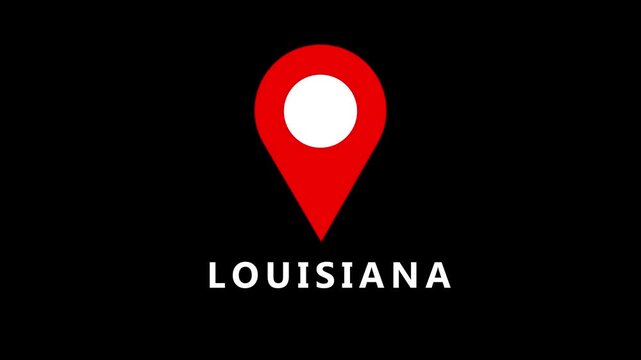 Red location pin icon with white circle on black background and the word Louisiana marker